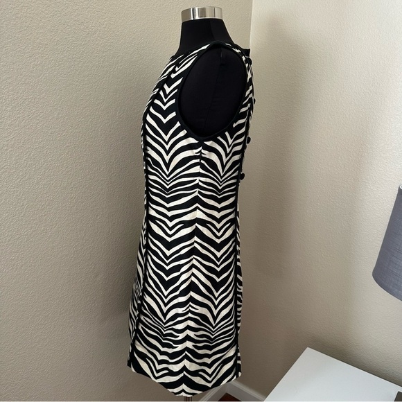 J. Crew Zebra Print Linen Sleeveless Black Cream Mini Dress Size 8 - Picture 8 of 14
